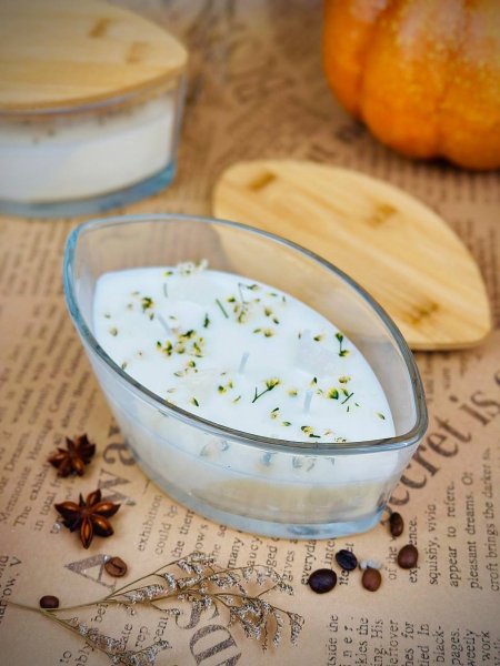 شمعة عطرية - شمع عطري زجاج شكل سفينة مع غطاء بامبو