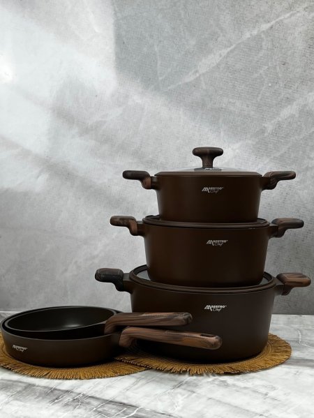 طقم طناجر Maestro ( TITAN BROWN) ثقيل 5 قطع