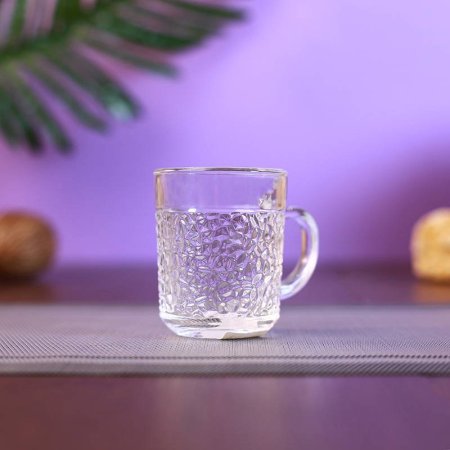 طقم 6 كاسات شاي زجاج مبزر مع يد
