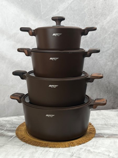 طقم طناجر Maestro ( TITAN BROWN) ثقيل 4 قطع