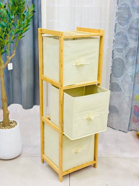 خزانة تنظيم خشب 3 طبقات جوارير قماش