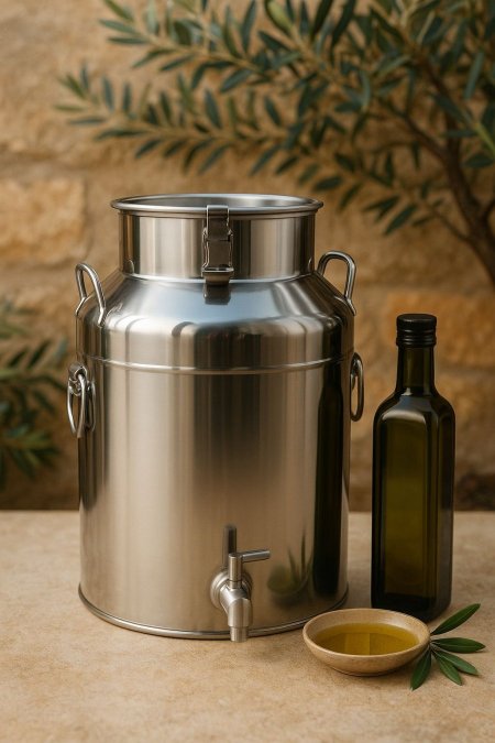 دلو ، خزان زيت ستانليس اصلي  مع غطاء محكم الاغلاق ، مع حنفية ستانليس سهلة الاستخدام 7 احجام