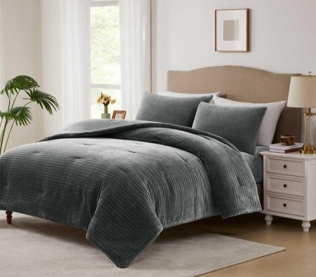 طقم لحاف تخت Well شتوي مجوز + مفرد Cozy Grey