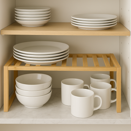 رف ستاند خشب بامبو لاستغلال المساحة