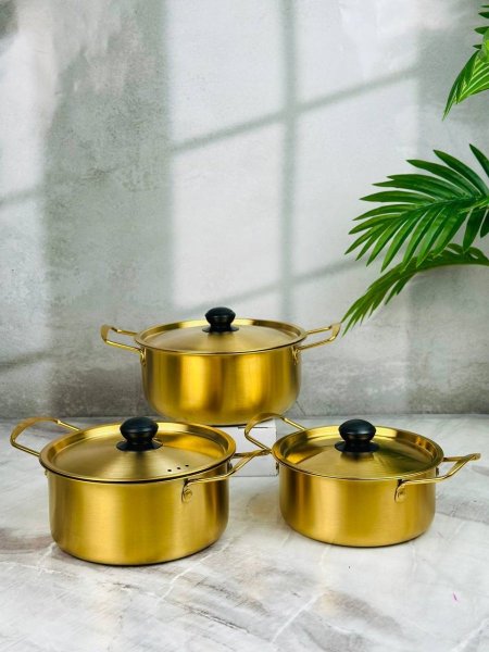 طقم طناجر ستانلس ذهبي 3 قطع