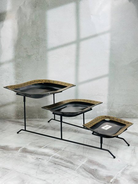 ستاند بوفيه 3 طبقات أسود مفرود