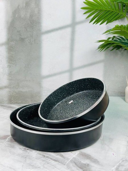 طقم صواني فرن جرانيت أسود 3 قطع