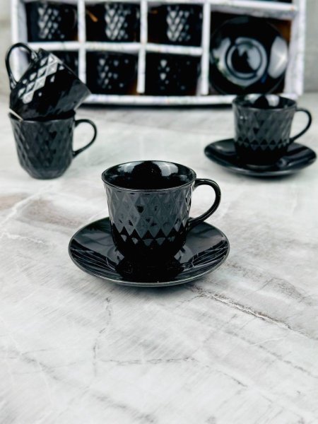 طقم فناجين اسود سادة مع يد