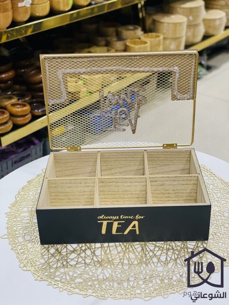 صندوق تي بوكس (Tea box) خشب 6 خانات - أسود