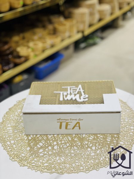 صندوق تي بوكس (Tea box) خشب 6 خانات - أبيض