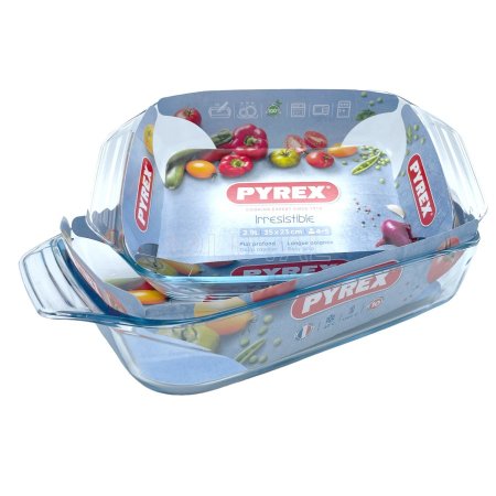 طقم بايركس فرنسي اصلي 2 قطعة مع يد عميق Pyrex