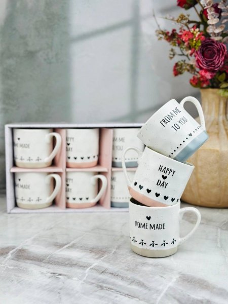 طقم مجات سيراميك ملون مع يد 6 قطعة