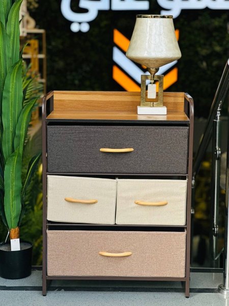 خزانة معدن 3 طبقات قماش سطح خشبي (58x27x78)