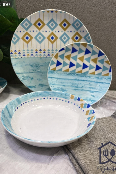 طقم صحون بورسلان مرسم أزرق 18 قطعة